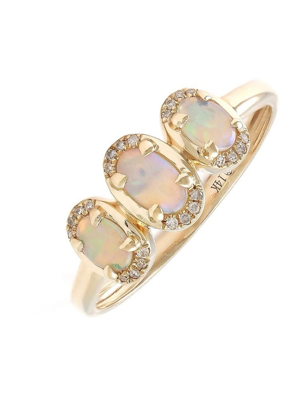 14K Real Solid Yellow Gold Natural Opal&Diamond Prong Ring 0.36ctw Size 6.5